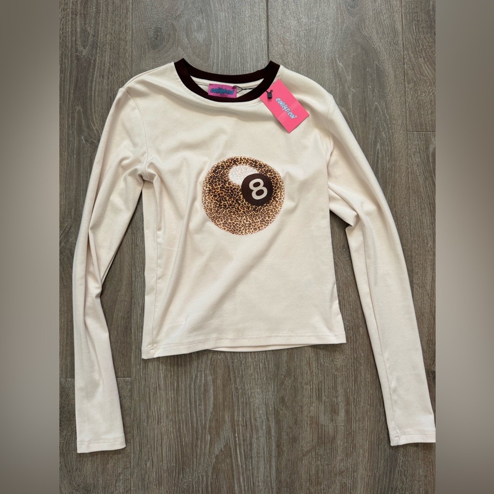 Edikted Cream Long Sleeve Kids Shirt with Sequin 8 Ball